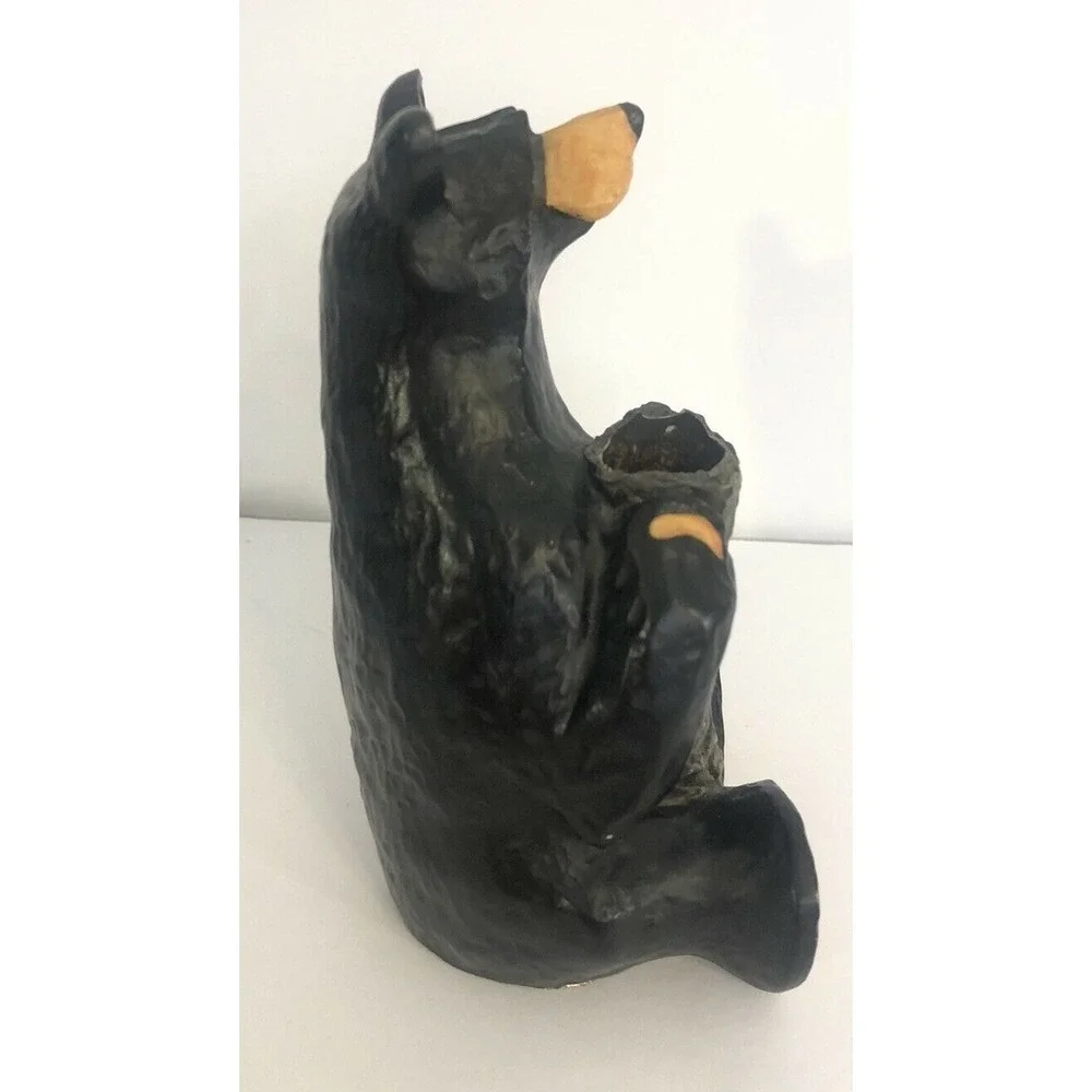 Bearfoots Jeff Flemming Figure Black Bear Holding Tree Stump Candle Holder